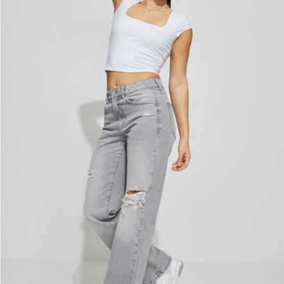 Garage Blue 90’s Straight Leg Jeans with Distressed Detailing - Picture 1 of 13